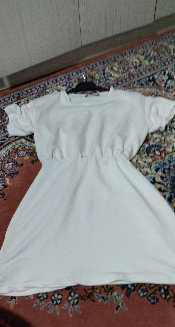 Kısa Kollu Beyaz Mini Elbise - Görsel 2