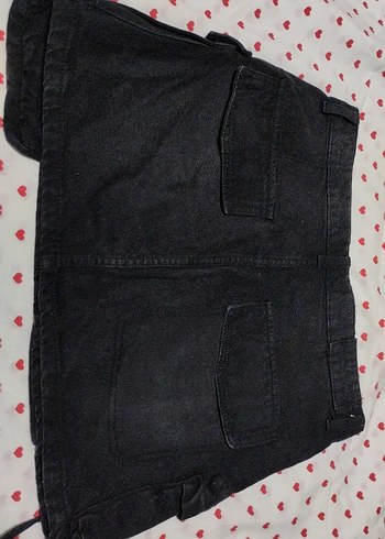 Düğmeli Siyah Denim Mini Etek - Görsel 2