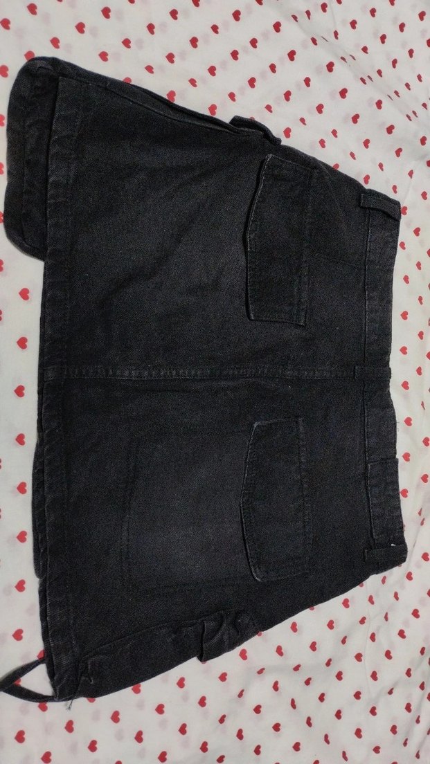 Düğmeli Siyah Denim Mini Etek - Görsel 2