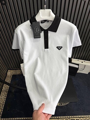 Prada Beyaz Polo Yaka Tişört Premium