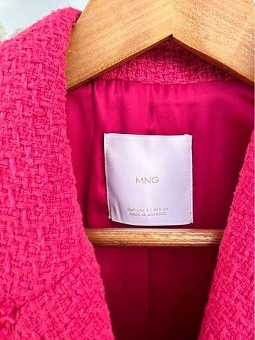 s Beden Mango Pembe Tweet Blazer
