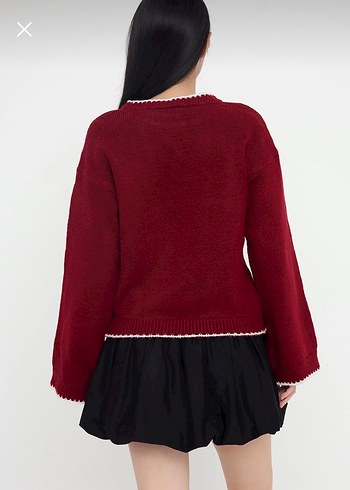 Bordo Nakışlı Triko Kadın Kazak - Görsel 2