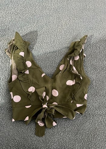 Puantiye Desenli Yeşil Crop - Görsel 2