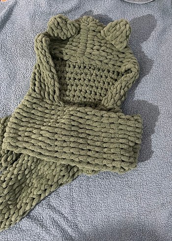 Yeşil Handmade Kapşonlu Atkı - Görsel 2