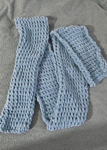 Açık Mavi Örgü Kadın Atkı - Görsel 2