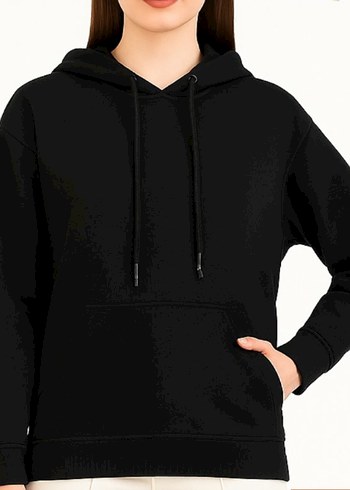 Siyah Kapüşonlu Rahat Kesim Sweatshirt