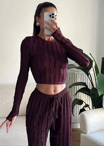 Bordo Fitilli Triko Takım