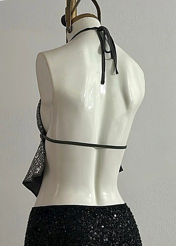 Parlak Yılan Desenli Halter Yaka Strappy Bustiyer - Görsel 7