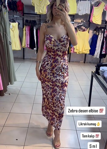 Straplez Zebra Desenli Uzun Elbise