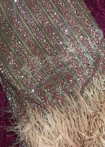 Pembe Payetli V Yakalı Uzun Abiye Elbise - Görsel 5