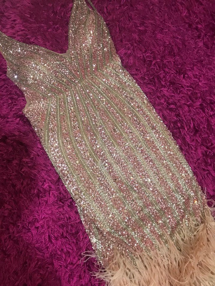 Pembe Payetli V Yakalı Uzun Abiye Elbise - Görsel 3