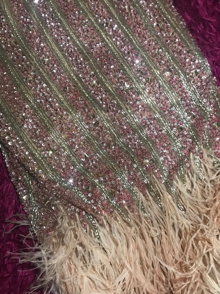 Pembe Payetli V Yakalı Uzun Abiye Elbise - Görsel 5