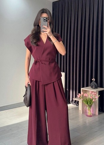 Bordo Kemerli Kadın bluz