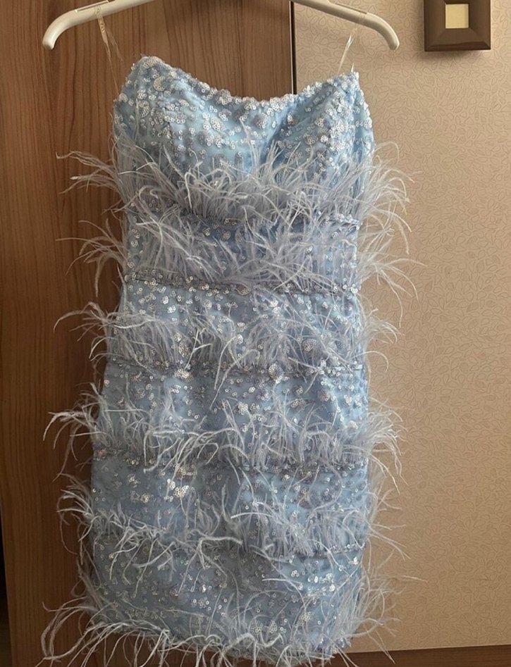 Kuş Tüy Detaylı Straplez Mini Elbise - Görsel 2