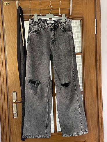 siyah/gri wide leg jean