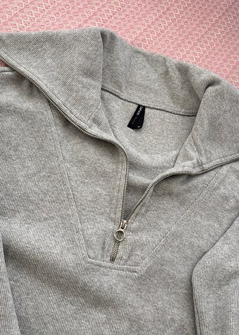 Defacto Gri Yarım Fermuarlı Yüksek Yaka Kadın kazak Sweatshirt