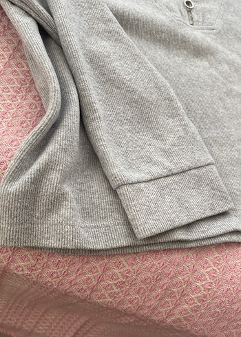 s Beden gri Renk Gri Yarım Fermuarlı Yüksek Yaka Kadın kazak Sweatshirt