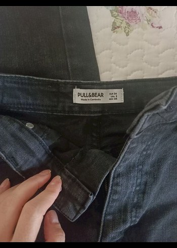 Pull&Bear Siyah Düğmeli Denim Kadın Pantolon