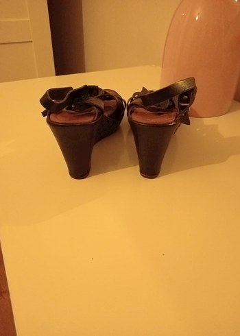 40 Beden kahverengi Renk Polaris Kahverengi Deri Kadın Dolgu Topuklu Sandalet