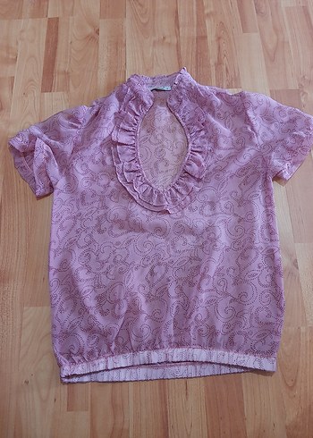 Pembe Bohem Şifon Bluz