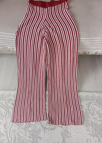 Diğer Bordo Çizgili Kolsuz Pliseli Kadın Tulum