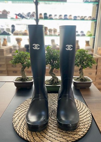 Siyah Stiletto Topuklu Kadın Diz Boyu Yağmur Çizmesi - Görsel 2