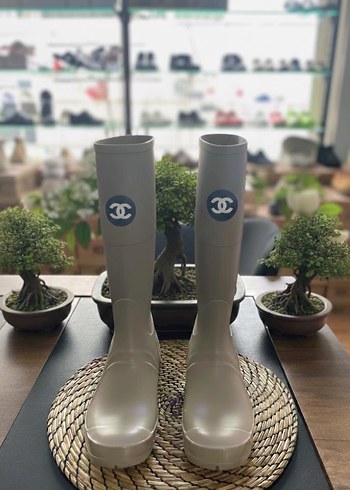 Gri Stiletto Topuklu Kadın Diz Boyu yağmur çizmesi - Görsel 2