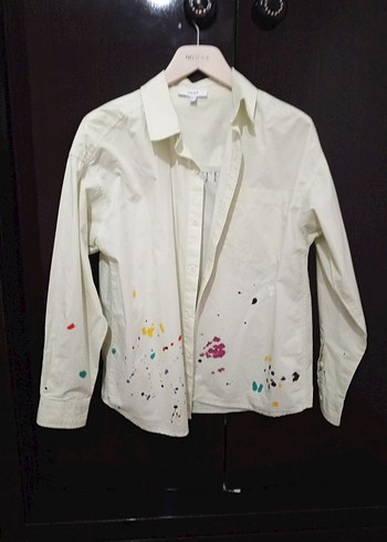 Kadın Uzun Kollu Beyaz Düğmeli Tie-Dye Gömlek