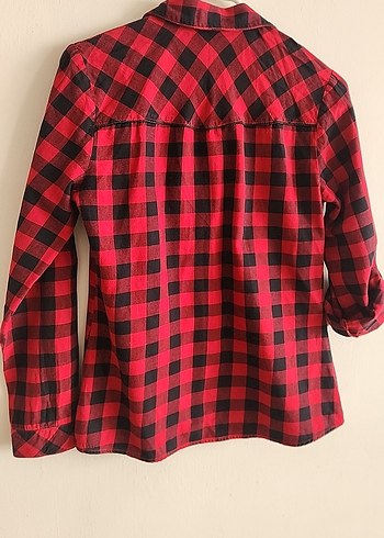 Kırmızı Kareli Pamuklu Düğmeli Kadın Gömlek - Görsel 5