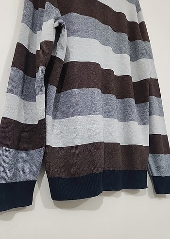 Gri Kahve Çizgili Polo Yaka Erkek Triko - Görsel 5