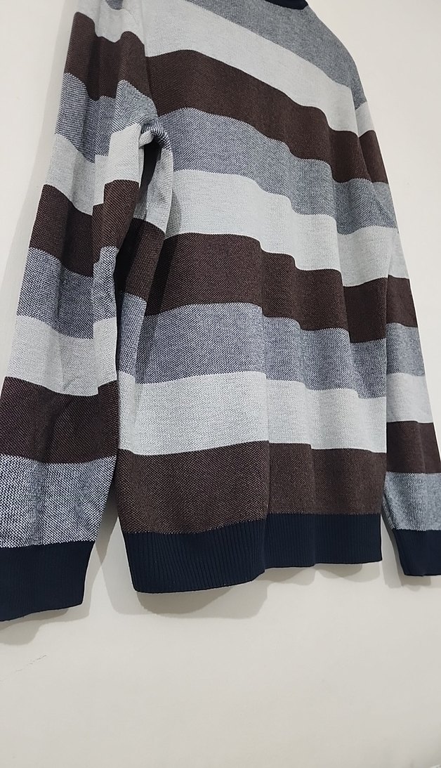 Gri Kahve Çizgili Polo Yaka Erkek Triko - Görsel 5