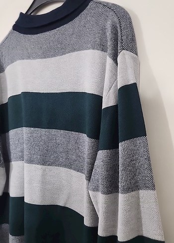 Gri Yeşil Çizgili Örgü Erkek Uzun Kollu Kazak - Görsel 9