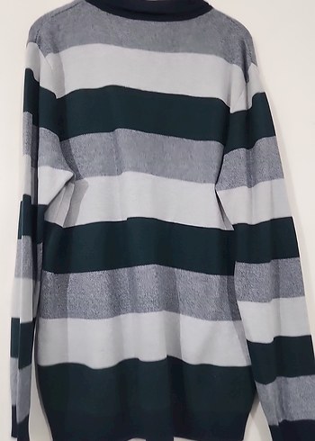 Gri Yeşil Çizgili Örgü Erkek Uzun Kollu Kazak - Görsel 7
