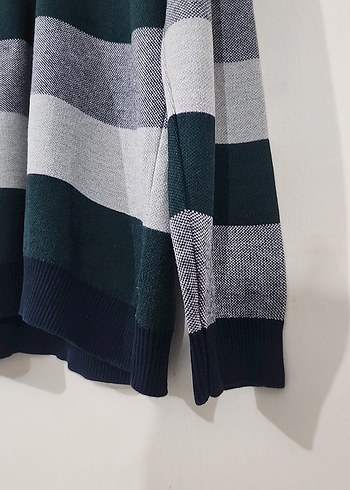 Gri Yeşil Çizgili Örgü Erkek Uzun Kollu Kazak - Görsel 3