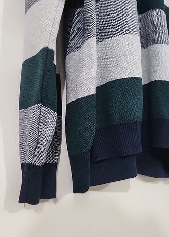Gri Yeşil Çizgili Örgü Erkek Uzun Kollu Kazak - Görsel 2
