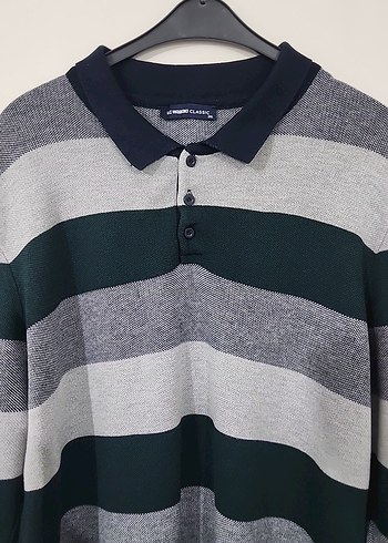 Gri Yeşil Çizgili Örgü Erkek Uzun Kollu Kazak - Görsel 5