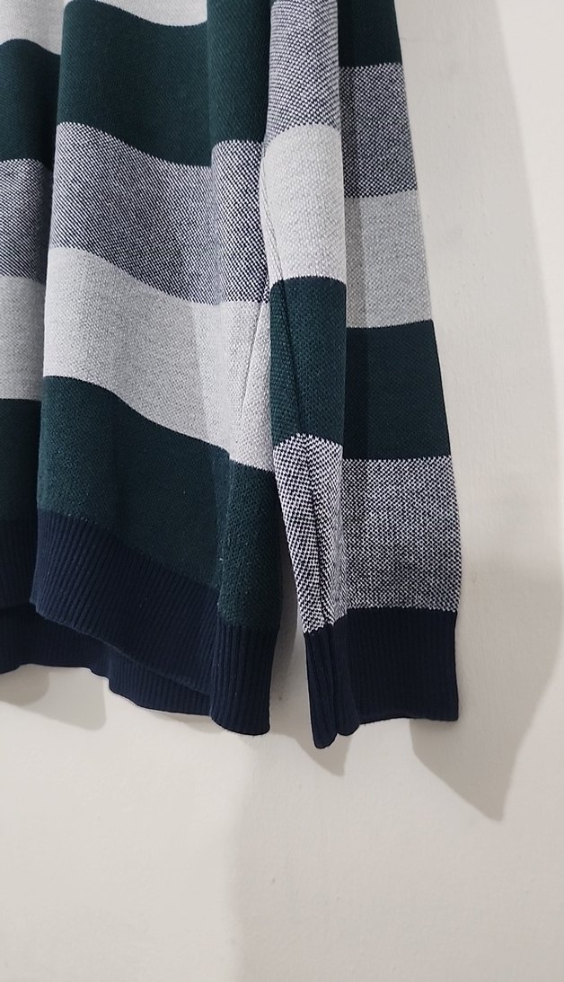 Gri Yeşil Çizgili Örgü Erkek Uzun Kollu Kazak - Görsel 3