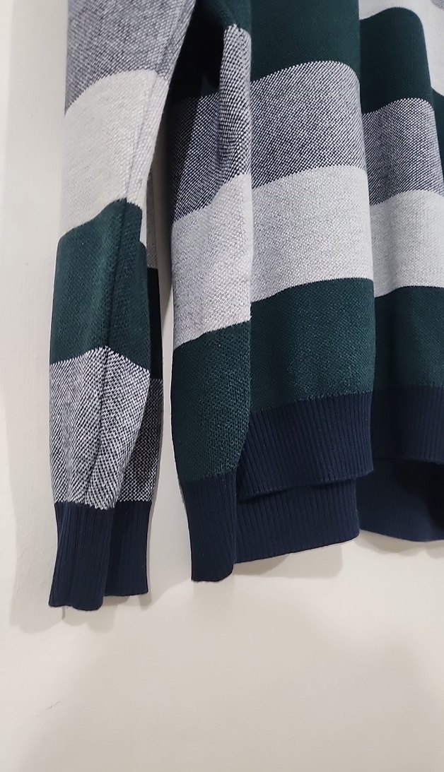 Gri Yeşil Çizgili Örgü Erkek Uzun Kollu Kazak - Görsel 2