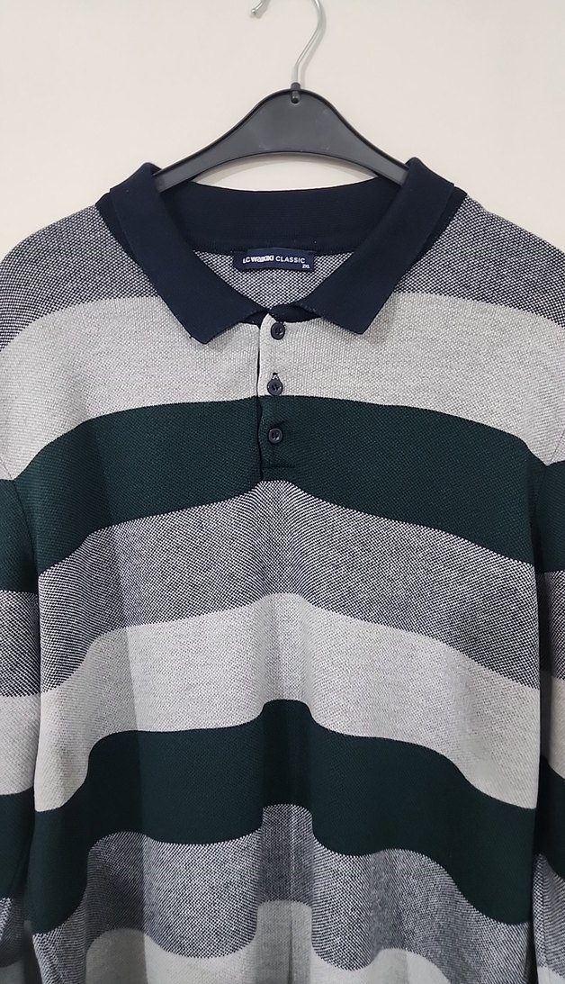 Gri Yeşil Çizgili Örgü Erkek Uzun Kollu Kazak - Görsel 5