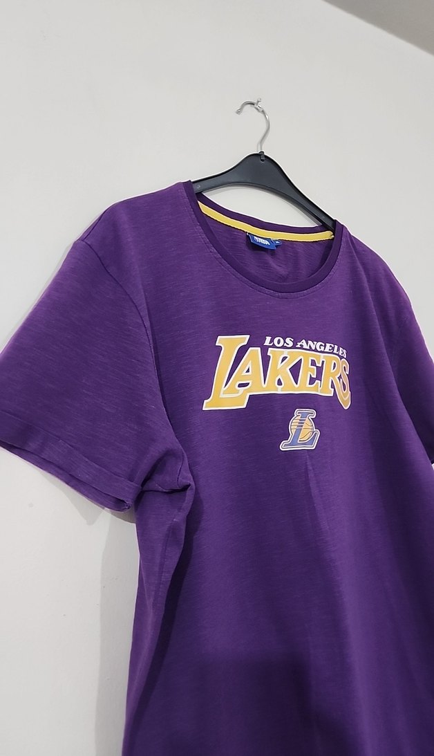 Mor Los Angeles Lakers Baskılı Erkek Tişört - Görsel 2