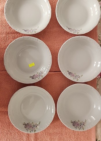 Beyaz Çiçek Desenli 6'lı Porselen Yemek Tabağı Seti