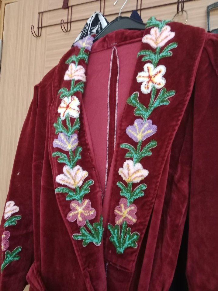 Bordo Nakışlı Bohem Kadın Uzun Kollu Uzun sabahlık - Görsel 3