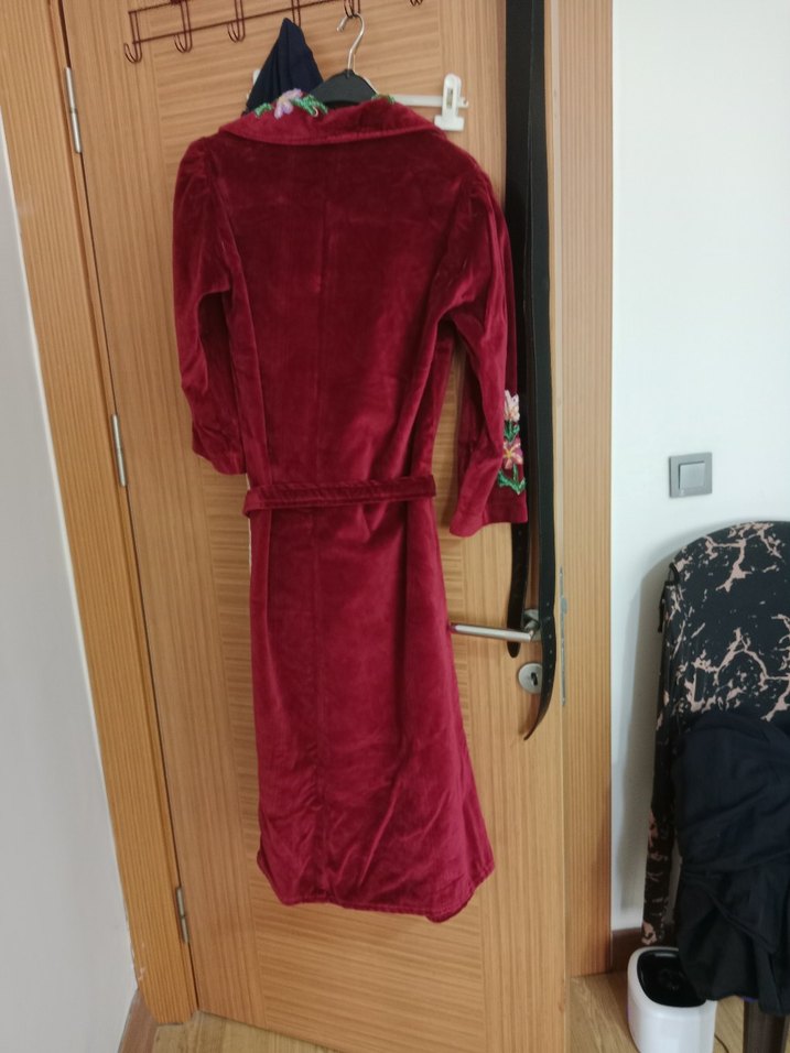 Bordo Nakışlı Bohem Kadın Uzun Kollu Uzun sabahlık - Görsel 5