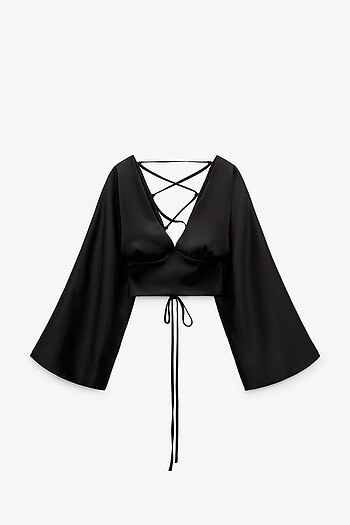 xl Beden siyah Renk Zara saten şık bluz