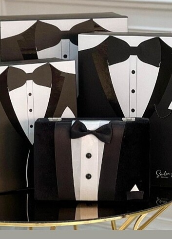 4 lü smokin desenli damat bohça kutusu