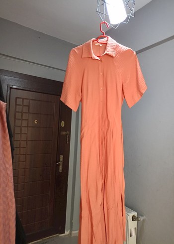 Koton Pembe Keten Piliseli Uzun Kadın Elbise