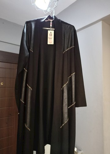 Academia Drapeli Siyah Deri Uzun Kadın hırka