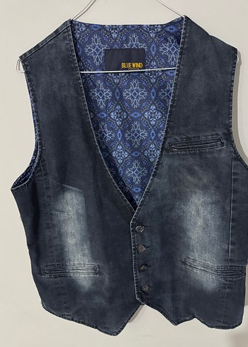 Düğmeli Erkek Denim Yelek - Lacivert Gri - Görsel 2