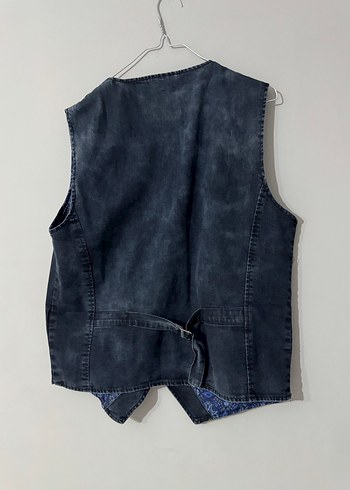 Düğmeli Erkek Denim Yelek - Lacivert Gri - Görsel 3