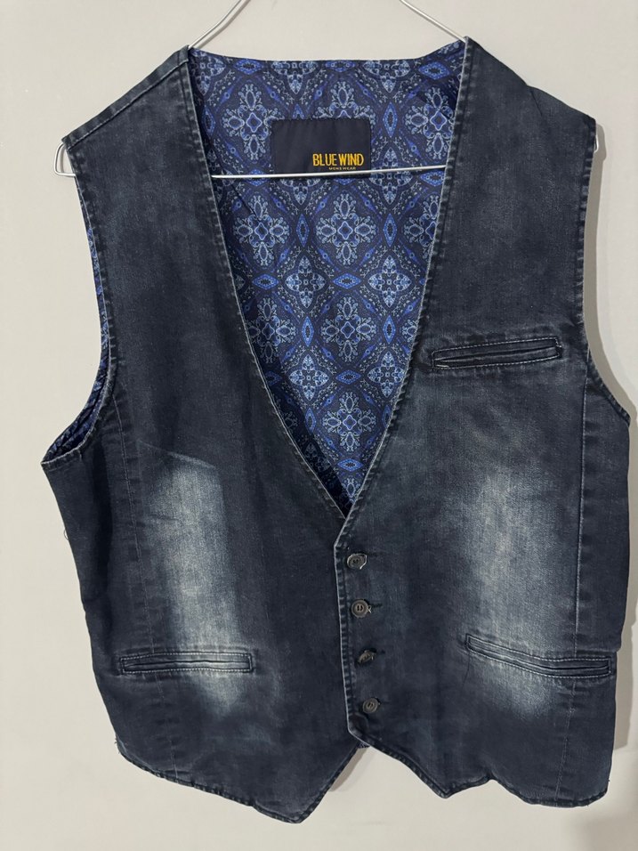 Düğmeli Erkek Denim Yelek - Lacivert Gri - Görsel 2